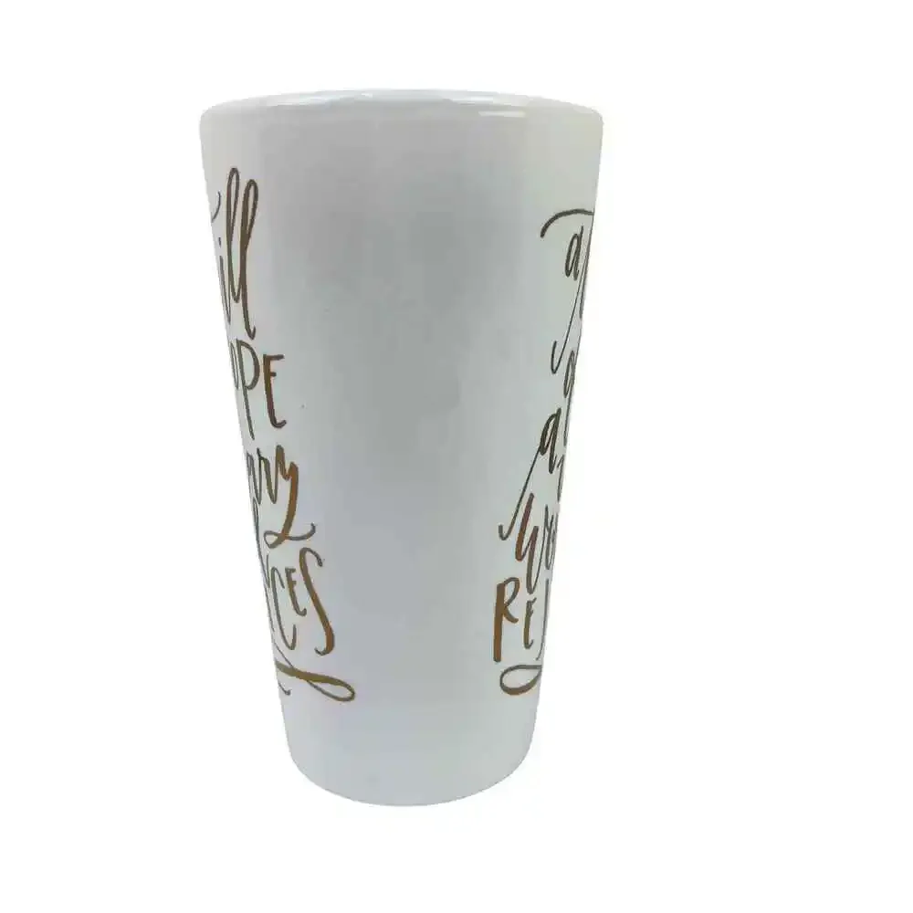 PIER 1 Stoneware Coffee Mug A Thrill of Hope Weary World Rejoices Gold Christmas